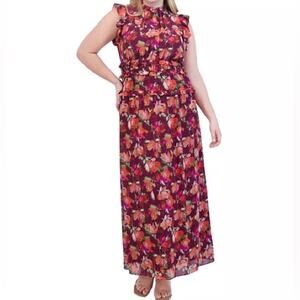 Vince Camuto Plus Size Printed Chiffon Ruffle Maxi Dress Floral Women’s Sz 22W